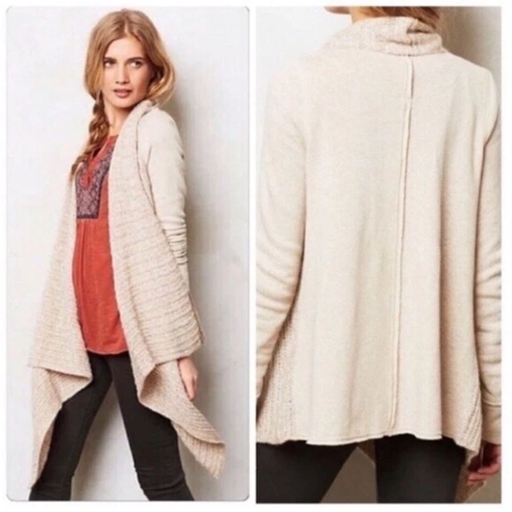 Anthropologie Saturday Sunday Cascado Open Waterfall Knit Tan Cardigan Sweater